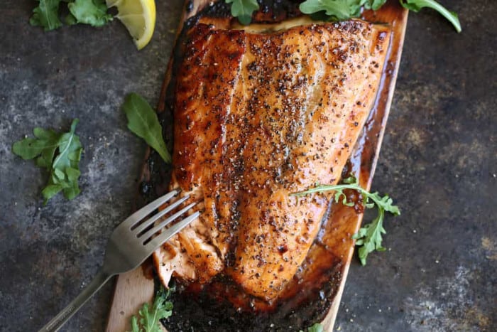 Cedar Plank Salmon With Brown Sugar and Black Pepper