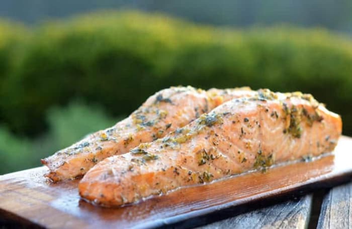 Cedar Plank Salmon with Lemon, Garlic and Rosemary