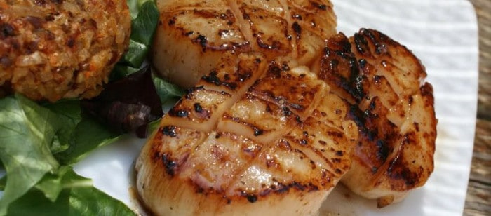 Scallops Smoked on a Natural Wood Plank