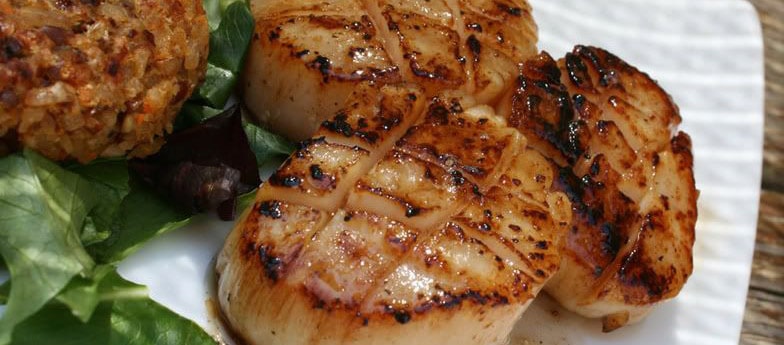 Scallops Smoked on a Natural Wood Plank