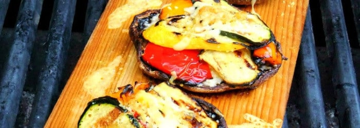 Mushrooms on a grilling plank